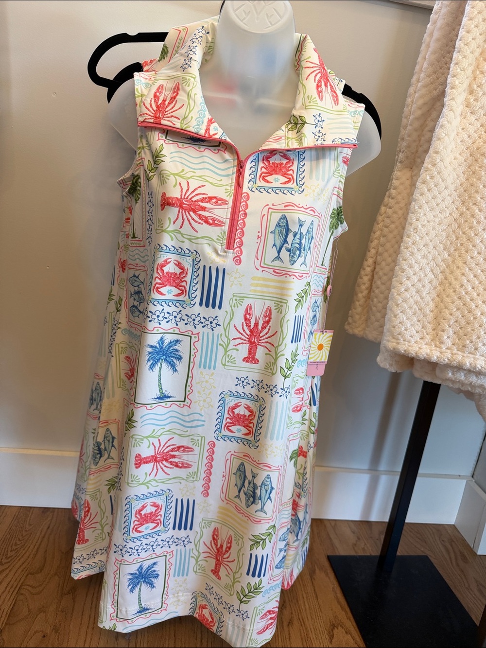 Simply Southern White Sundress with Coral, Blue and Green Coastal Print